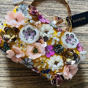 Bebe Daisy Silk Yellow Sequined Crossbody Clutch
